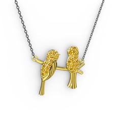 Lora Kuş Kolye - Sitrin 18 ayar altın kolye (40 cm gümüş rolo zincir) #1o6kvnf