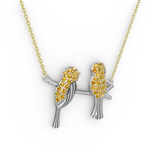 Lora Kuş Kolye - Sitrin 14 ayar beyaz altın kolye (40 cm altın rolo zincir) #1ofuv3r