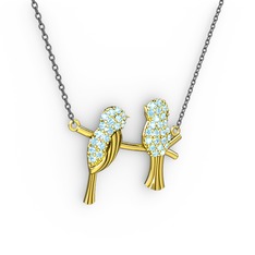 Akuamarin 14 ayar altın kolye (40 cm gümüş rolo zincir)