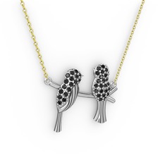 Lora Kuş Kolye - Siyah zirkon 14 ayar beyaz altın kolye (40 cm gümüş rolo zincir) #1pqgegx