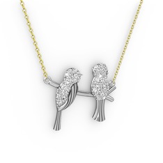 Lora Kuş Kolye - Swarovski 8 ayar beyaz altın kolye (40 cm altın rolo zincir) #1q3qeqo