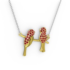 Lora Kuş Kolye - Garnet 8 ayar altın kolye (40 cm beyaz altın rolo zincir) #1roz9nm
