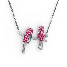 Lora Kuş Kolye - Rodolit garnet 8 ayar beyaz altın kolye (40 cm gümüş rolo zincir) #1rrj4f9