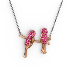 Rodolit garnet 14 ayar rose altın kolye (40 cm gümüş rolo zincir)