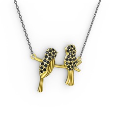 Lora Kuş Kolye - Siyah zirkon 8 ayar altın kolye (40 cm gümüş rolo zincir) #1sq2fpn