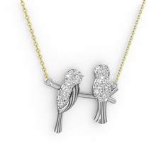 Lora Kuş Kolye - Beyaz zirkon 14 ayar beyaz altın kolye (40 cm altın rolo zincir) #1sw2t3d
