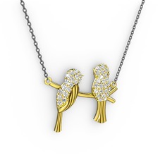 Lora Kuş Kolye - Beyaz zirkon 18 ayar altın kolye (40 cm gümüş rolo zincir) #1vptidm