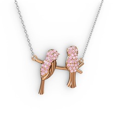 Pembe kuvars 8 ayar rose altın kolye (40 cm beyaz altın rolo zincir)