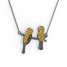 Lora Kuş Kolye - Sitrin 925 ayar siyah rodyum kaplama gümüş kolye (40 cm gümüş rolo zincir) #1xs9dsr