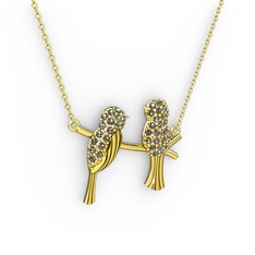 Lora Kuş Kolye - Dumanlı kuvars 8 ayar altın kolye (40 cm altın rolo zincir) #40eiqg