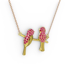 Lora Kuş Kolye - Rodolit garnet 14 ayar altın kolye (40 cm rose altın rolo zincir) #41u6qr