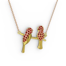 Lora Kuş Kolye - Garnet 14 ayar altın kolye (40 cm rose altın rolo zincir) #44bxgy