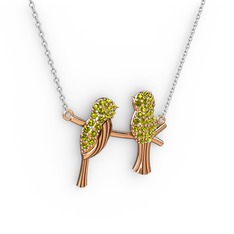 Lora Kuş Kolye - Peridot 14 ayar rose altın kolye (40 cm beyaz altın rolo zincir) #4tg24u