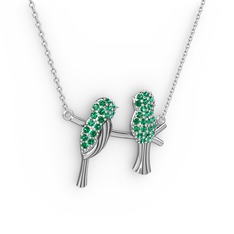 Lora Kuş Kolye - Yeşil kuvars 925 ayar gümüş kolye (40 cm gümüş rolo zincir) #760ezq