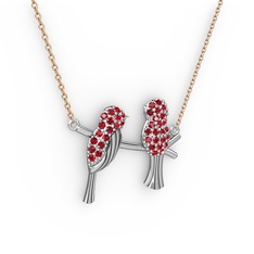 Lora Kuş Kolye - Garnet 18 ayar beyaz altın kolye (40 cm rose altın rolo zincir) #8ja682