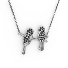 Lora Kuş Kolye - Siyah zirkon 18 ayar beyaz altın kolye (40 cm gümüş rolo zincir) #aknr90