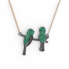 Lora Kuş Kolye - Yeşil kuvars 925 ayar siyah rodyum kaplama gümüş kolye (40 cm rose altın rolo zincir) #bjbhfy