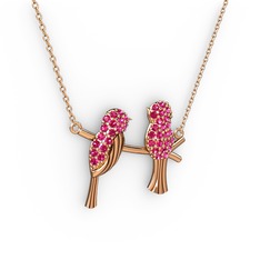 Lora Kuş Kolye - Rodolit garnet 925 ayar rose altın kaplama gümüş kolye (40 cm rose altın rolo zincir) #c6wnlp