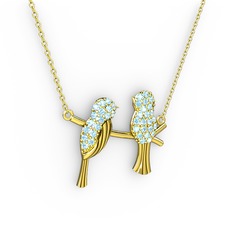 Lora Kuş Kolye - Akuamarin 18 ayar altın kolye (40 cm altın rolo zincir) #dl11rm