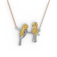 Lora Kuş Kolye - Sitrin 8 ayar beyaz altın kolye (40 cm gümüş rolo zincir) #fc08u5