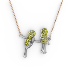Lora Kuş Kolye - Peridot 14 ayar beyaz altın kolye (40 cm rose altın rolo zincir) #fzqj6o