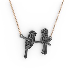 Lora Kuş Kolye - Siyah zirkon 925 ayar siyah rodyum kaplama gümüş kolye (40 cm rose altın rolo zincir) #g0zsoy
