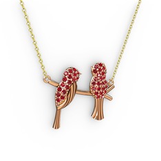 Lora Kuş Kolye - Garnet 14 ayar rose altın kolye (40 cm gümüş rolo zincir) #hiqpr1