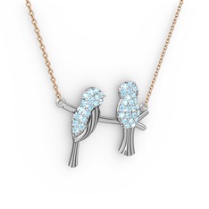 Lora Kuş Kolye - Akuamarin 8 ayar beyaz altın kolye (40 cm gümüş rolo zincir) #hthu9j