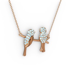 Akuamarin 14 ayar rose altın kolye (40 cm rose altın rolo zincir)