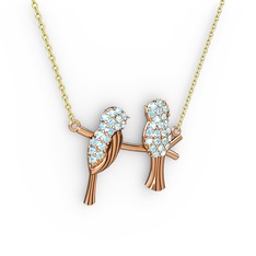 Lora Kuş Kolye - Akuamarin 14 ayar rose altın kolye (40 cm gümüş rolo zincir) #nkz5h7