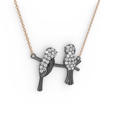 Lora Kuş Kolye - Beyaz zirkon 925 ayar siyah rodyum kaplama gümüş kolye (40 cm rose altın rolo zincir) #o84k77