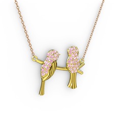 Lora Kuş Kolye - Pembe kuvars 18 ayar altın kolye (40 cm rose altın rolo zincir) #r50y4o
