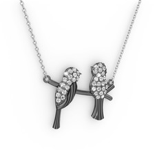 Lora Kuş Kolye - Swarovski 925 ayar siyah rodyum kaplama gümüş kolye (40 cm beyaz altın rolo zincir) #s0slw5
