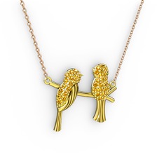 Lora Kuş Kolye - Sitrin 8 ayar altın kolye (40 cm rose altın rolo zincir) #snrh4d
