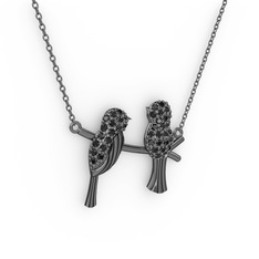 Lora Kuş Kolye - Siyah zirkon 925 ayar siyah rodyum kaplama gümüş kolye (40 cm gümüş rolo zincir) #vvgup0