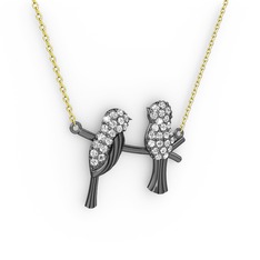 Lora Kuş Kolye - Swarovski 925 ayar siyah rodyum kaplama gümüş kolye (40 cm altın rolo zincir) #vxvain