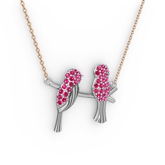 Lora Kuş Kolye - Rodolit garnet 925 ayar gümüş kolye (40 cm rose altın rolo zincir) #w7e07m
