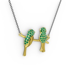 Lora Kuş Kolye - Yeşil kuvars 925 ayar altın kaplama gümüş kolye (40 cm gümüş rolo zincir) #xq1z6t
