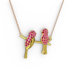 Lora Kuş Kolye - Rodolit garnet 18 ayar altın kolye (40 cm rose altın rolo zincir) #xuo9bg