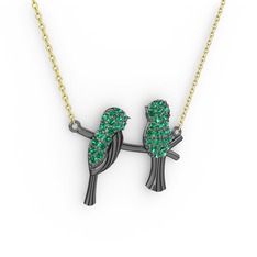 Lora Kuş Kolye - Yeşil kuvars 925 ayar siyah rodyum kaplama gümüş kolye (40 cm altın rolo zincir) #z5njo7