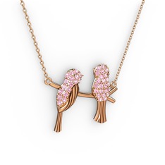 Lora Kuş Kolye - Pembe kuvars 18 ayar rose altın kolye (40 cm rose altın rolo zincir) #zq03tx
