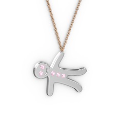 Pembe kuvars 18 ayar beyaz altın kolye (40 cm rose altın rolo zincir)