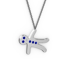 Kurabiye Kolye - Lab safir 18 ayar beyaz altın kolye (40 cm gümüş rolo zincir) #123pfu