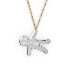 Kurabiye Kolye - Pembe kuvars 925 ayar gümüş kolye (40 cm gümüş rolo zincir) #12xhn19