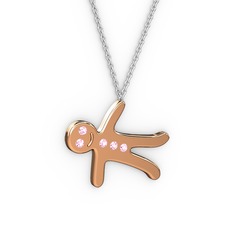 Kurabiye Kolye - Pembe kuvars 18 ayar rose altın kolye (40 cm beyaz altın rolo zincir) #14t4wzm