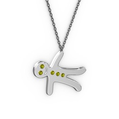 Peridot 8 ayar beyaz altın kolye (40 cm gümüş rolo zincir)