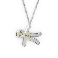 Peridot 14 ayar beyaz altın kolye (40 cm beyaz altın rolo zincir)