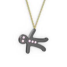Kurabiye Kolye - Pembe kuvars 925 ayar siyah rodyum kaplama gümüş kolye (40 cm gümüş rolo zincir) #1g58lyx