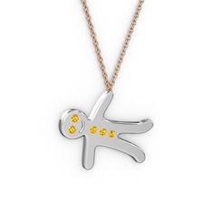 Kurabiye Kolye - Sitrin 14 ayar beyaz altın kolye (40 cm rose altın rolo zincir) #1igav1r