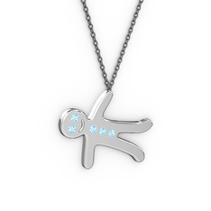 Akuamarin 8 ayar beyaz altın kolye (40 cm gümüş rolo zincir)